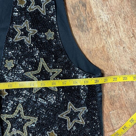 All Over Sequin Bead Vest Women M Stars Vintage 90s Metallic Retro Sparkle 80s - Picture 13 of 14